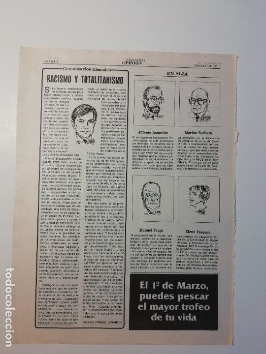 Collectionnisme de Los Domingos de ABC: Recorte Regeneraci&oacute;n democr&aacute;tica Puerto Rico con el espa&ntilde;ol Racismo y totalita Opini&oacute;n ABC 31 I 1993