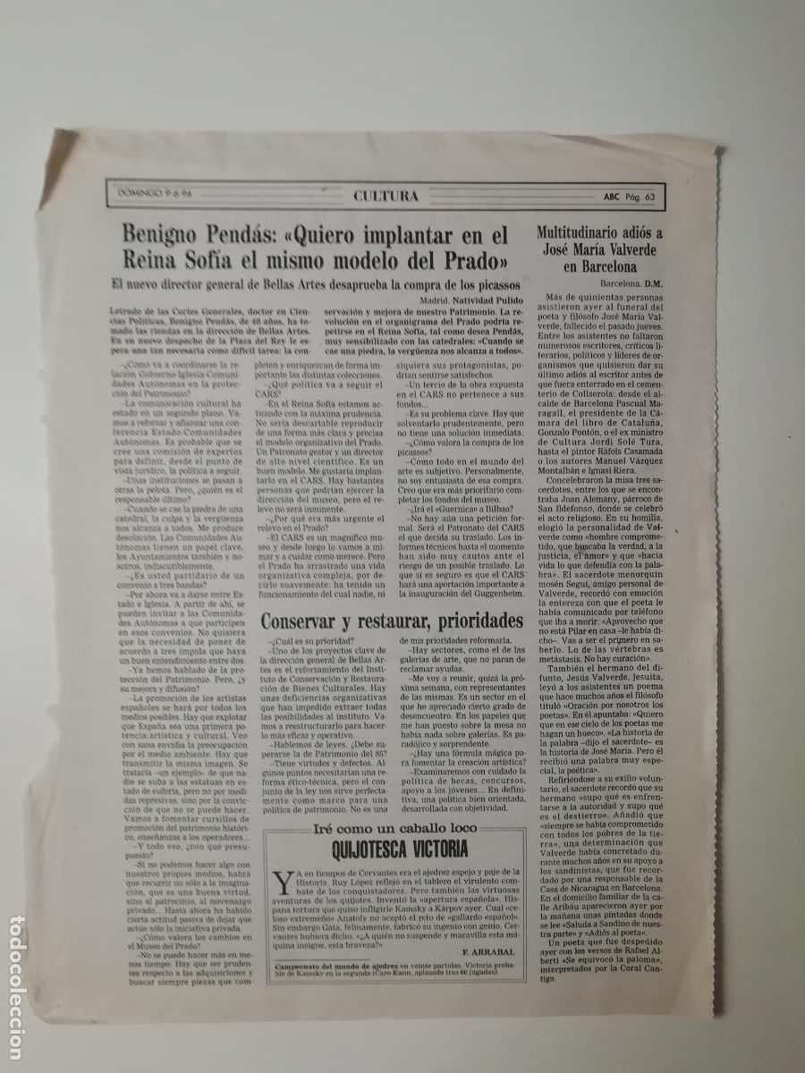 Colecionismo de Los Domingos de ABC: Beningo Pend&aacute;s Reina Sof&iacute;a Archivos Tate Gallery Terenci Moix Colegiata Toro Asu&aacute;n J Cruz ABC 1996
