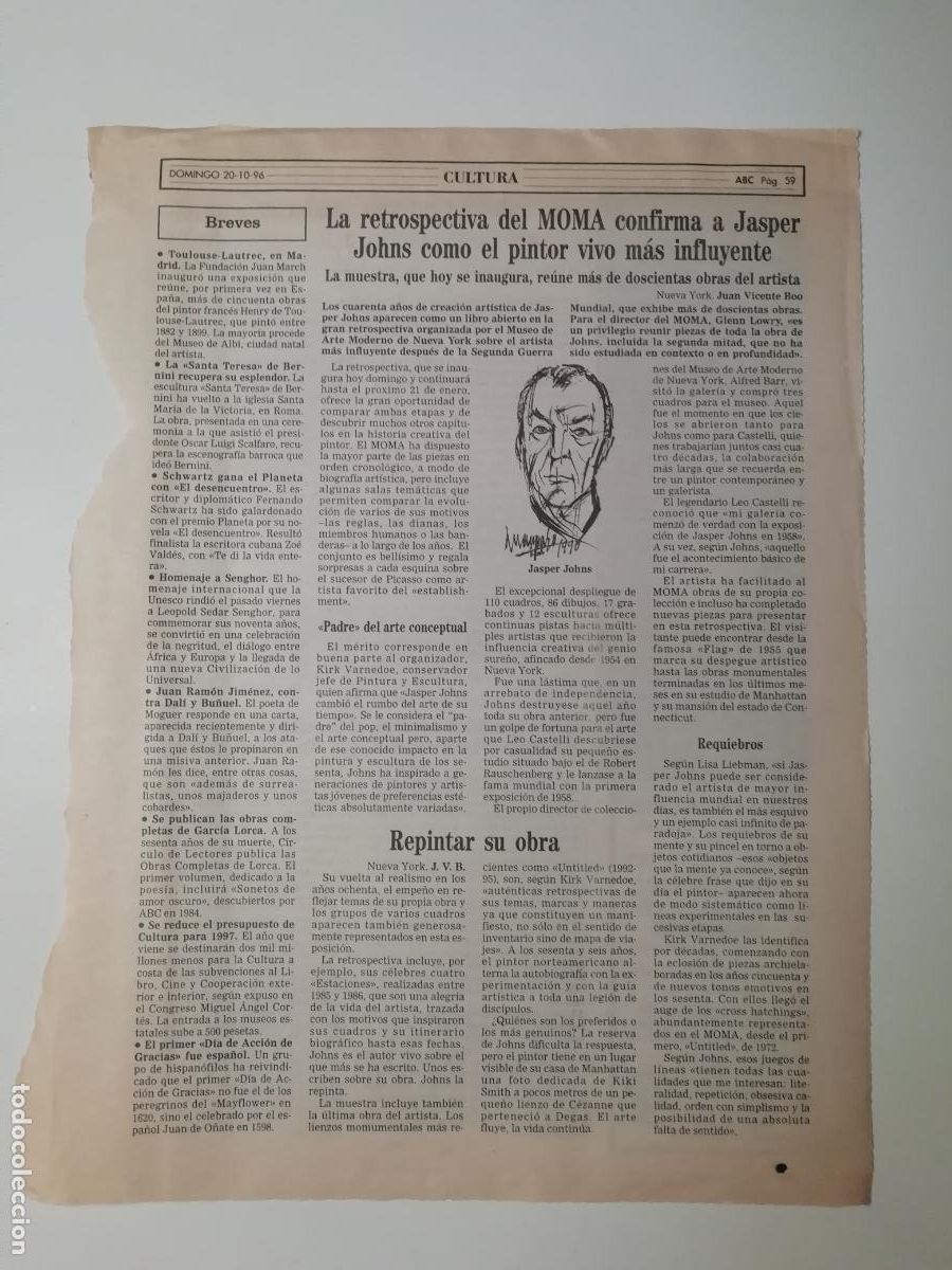 Colecionismo de Los Domingos de ABC: Hallazgo tumba egipcia Israel Arqueolog&iacute;a Obras Museo Prado Jasper Johns MOMA ABC 1996