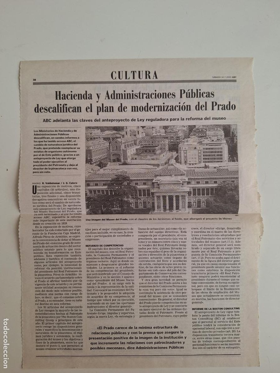 Colecionismo de Los Domingos de ABC: Plan modernizaci&oacute;n Museo Nacional del Prado ministerios Hacienda Administraciones P&uacute;blicas ABC 2001