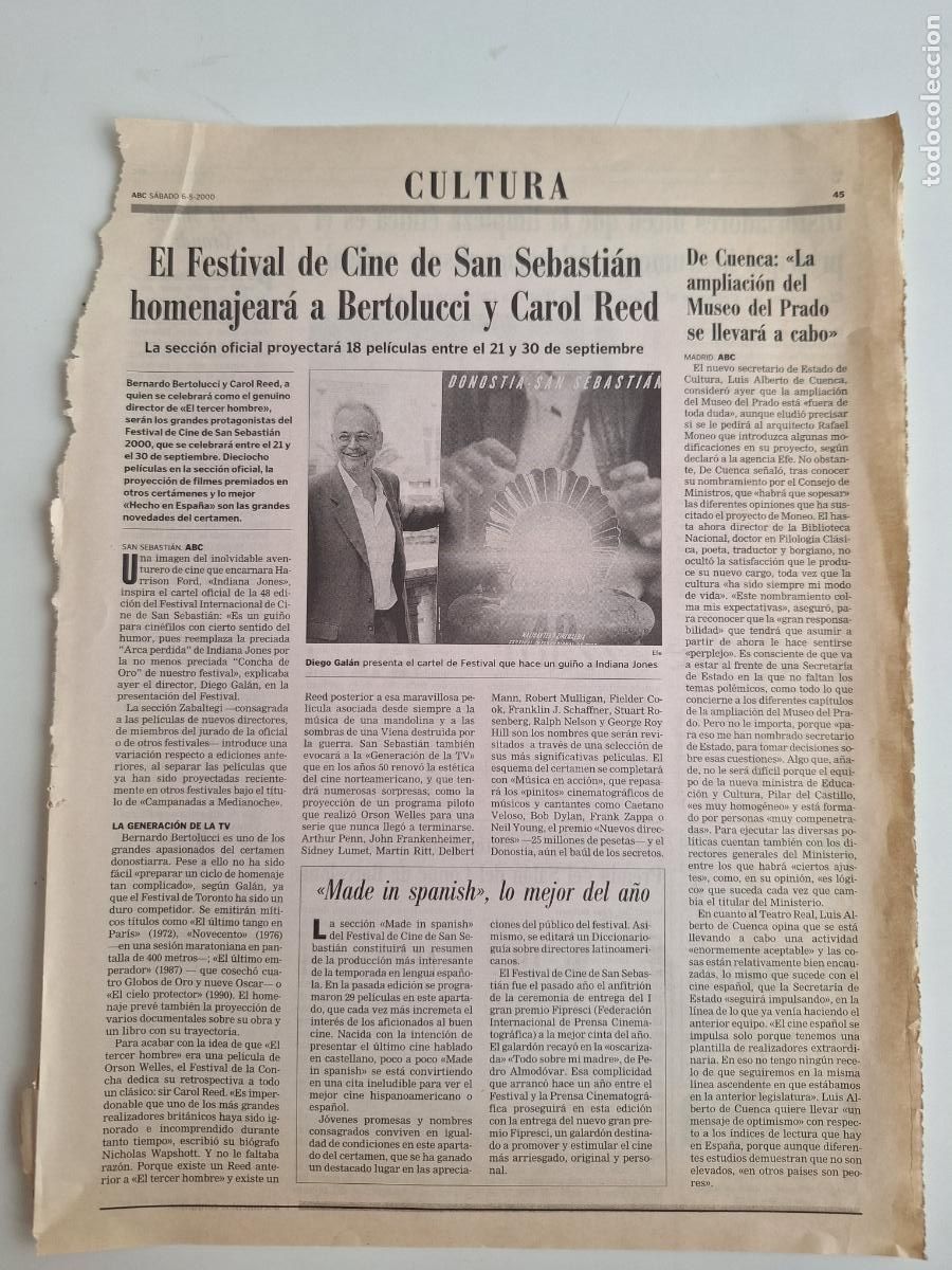 Colecionismo de Los Domingos de ABC: Ampliaci&oacute;n Museo del Prado Madrid Luis Alberto de Cuenca Festival Cine San Sebasti&aacute;n Max C&oacute;mic 2000