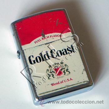 Mecheros: MECHERO GOLD COAST - TIPO ZIPPO - ENCENDEDOR MET&Aacute;LICO - PUBLICIDAD DE TABACO - NO ES ZIPO