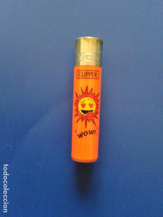Mecheros: MINI MECHERO ENCENDEDOR CLIPPER , NARANJA SOL CARA WOW