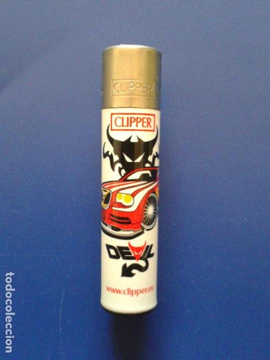 Mecheros: MECHERO ENCENDEDOR CLIPPER BLANCO , COCHE DEVIL