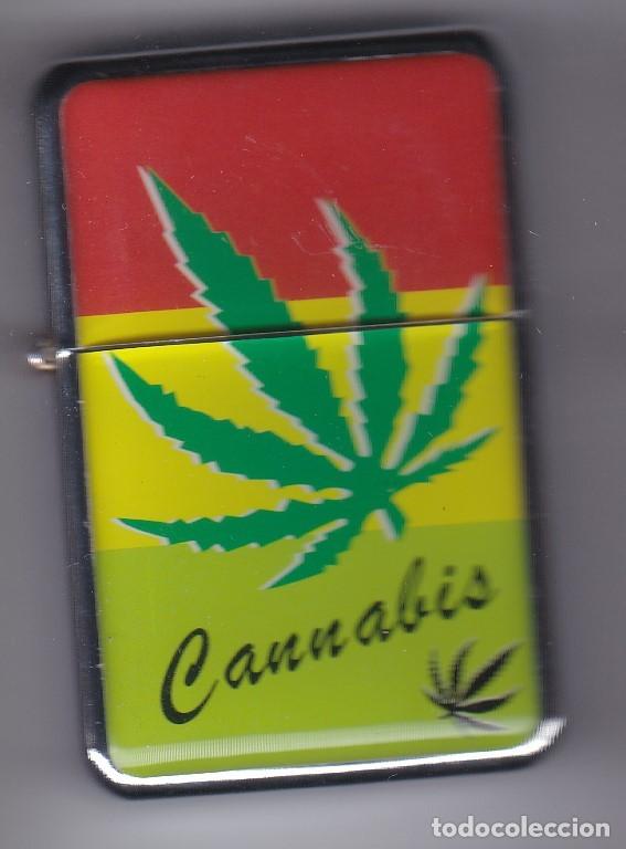 Mecheros: ENCENDEDOR TIPO ZIPPO DE UNA HOJA DE CANNABIS