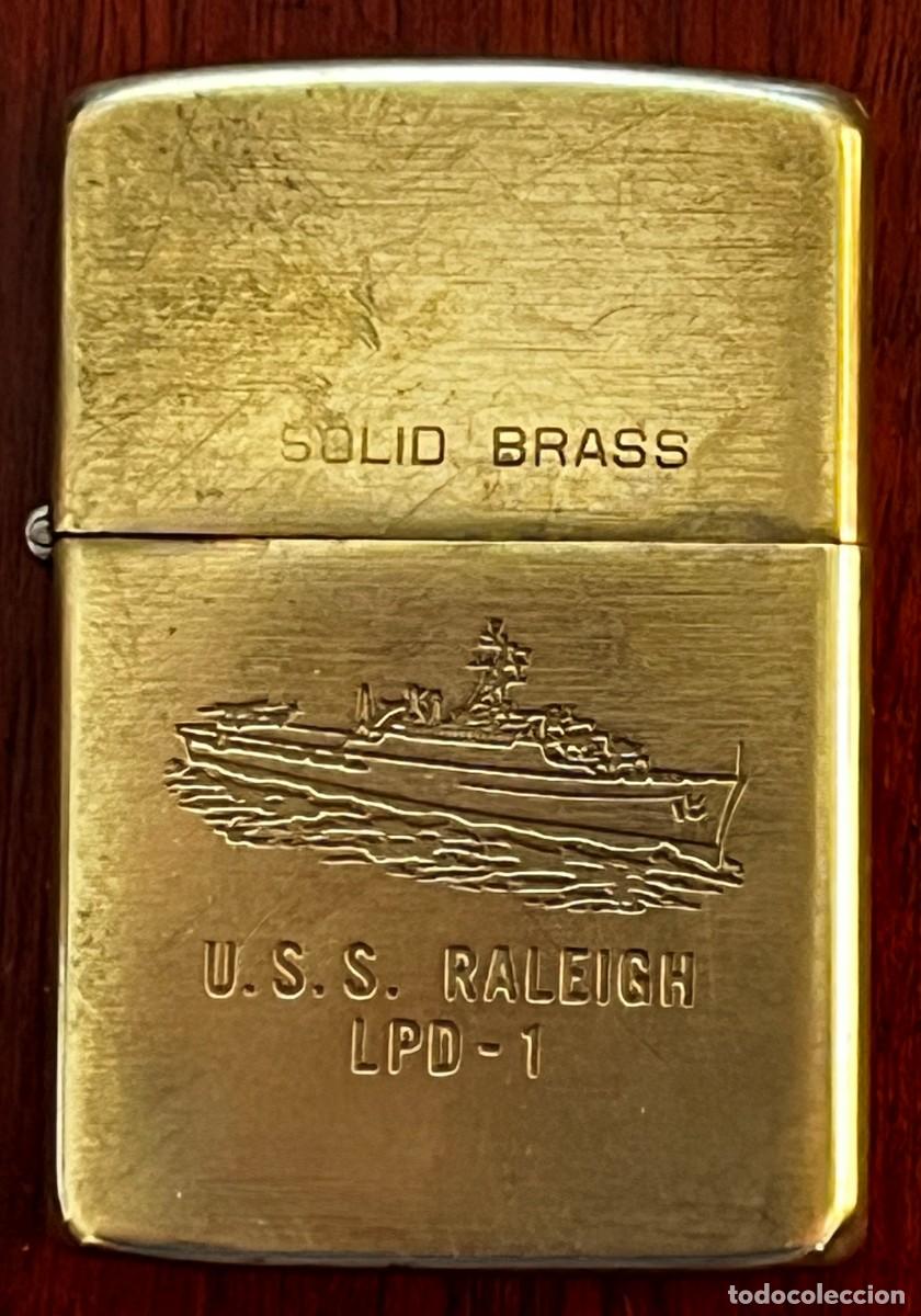 Mecheros: ZIPPO LIGHTER SOLID BRASS, USS. RALEIGH - LPD-1 - Foto 1