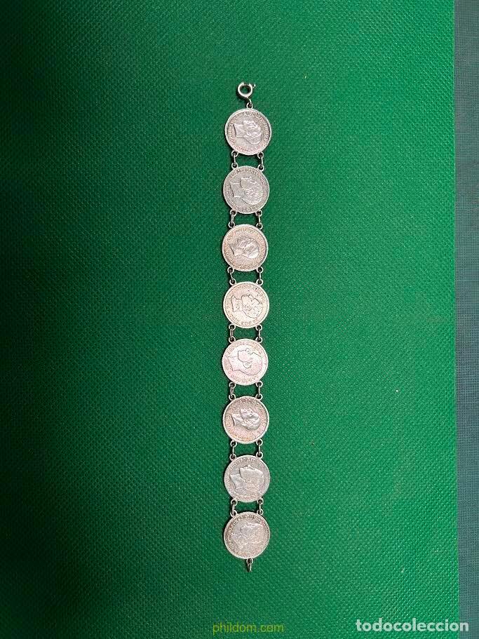 Mecheros: PULSERA DE MONEDAS DE PLATA DE CINQUENTA CENTIMOS - Foto 2