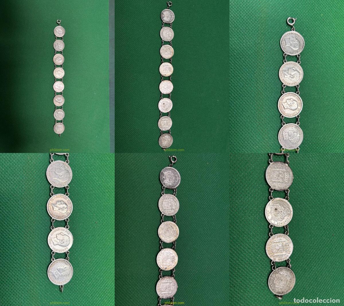 Mecheros: PULSERA DE MONEDAS DE PLATA DE CINQUENTA CENTIMOS - Foto 1