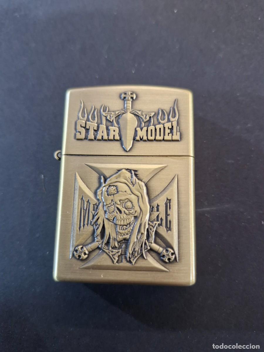 Lighters: MECHERO GASOLINA TIPO ZIPPO CALAVERA MUERTE MARCA STAR TECXX 53
