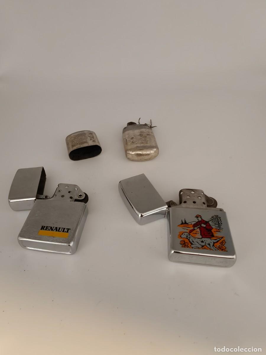 Mecheros: Lote de tres encendedores,Uno gasolina ,Otro tipo cippo Renaul, i un cippo con cazador.