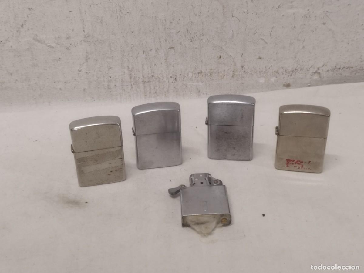 Mecheros: Lote de 5 mecheros tipo Zippo, uno de ellos Pinguin. Resto sin marca y todos sin probar.