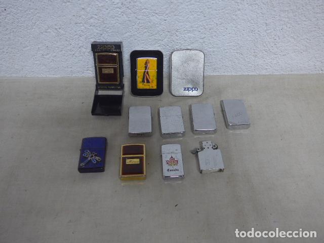 Mecheros: Lote de 9 antiguos mecheros ZIPPO originales, variedad, varios en cajas y un recanvio.
