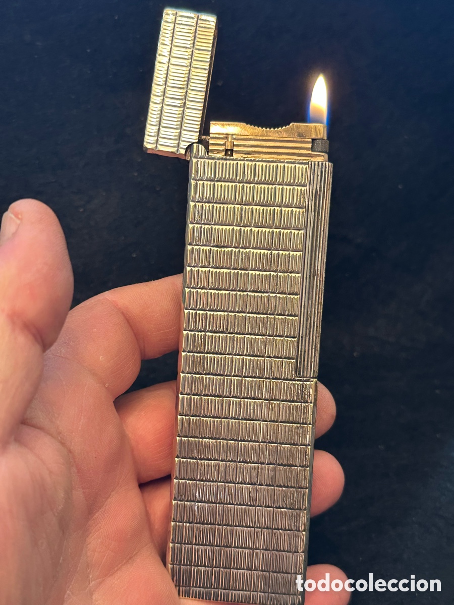 Mecheros: MECHERO/ENCENDEDOR DE MESA DUPONT A GAS PLAQUE PLATA DE LOS A&Ntilde;OS 70