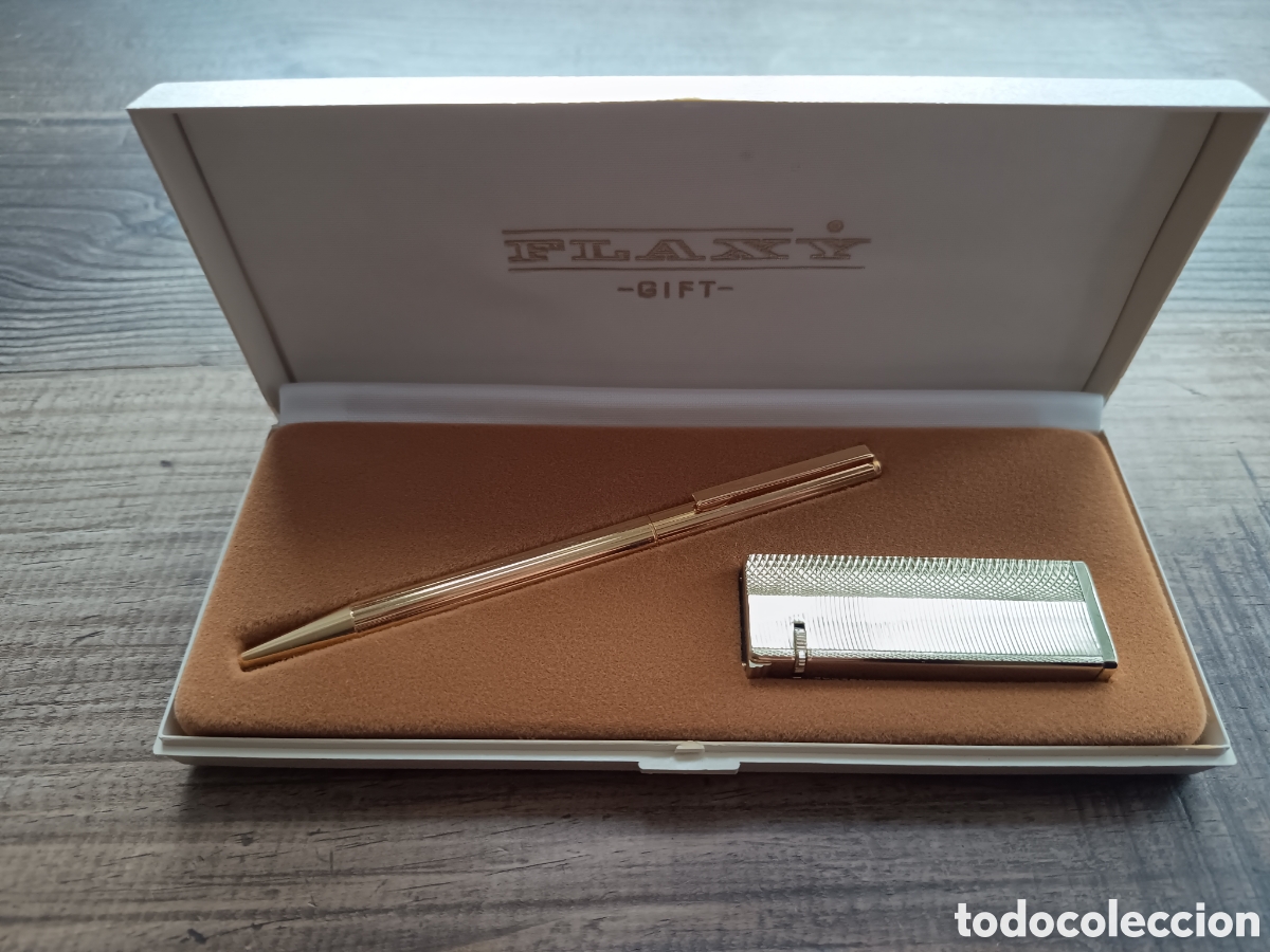 Isqueiros: CONJUNTO DE ENCENDEDOR MECHERO Y BOLIGRAFO FLAXY GIFT - SIN USO - EN SU CAJA ORIGINAL