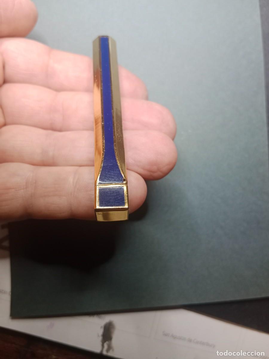 Mecheros: MECHERO ENCENDEDOR VINTAGE DE JOYERIA ESTILIZADO Y ESTILOSO DE BRONCE DORADO Y ESMALTES AZUL COBALTO