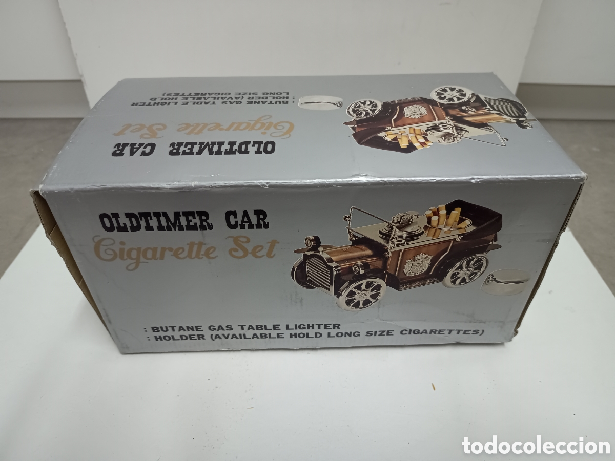 Mecheros: CIGARRETTE SET MUSICAL - COCHE CL&Aacute;SICO - ENCENDEDOR Y SOPORTE DE CIGARRILLOS - EN SU CAJA ORIGINAL