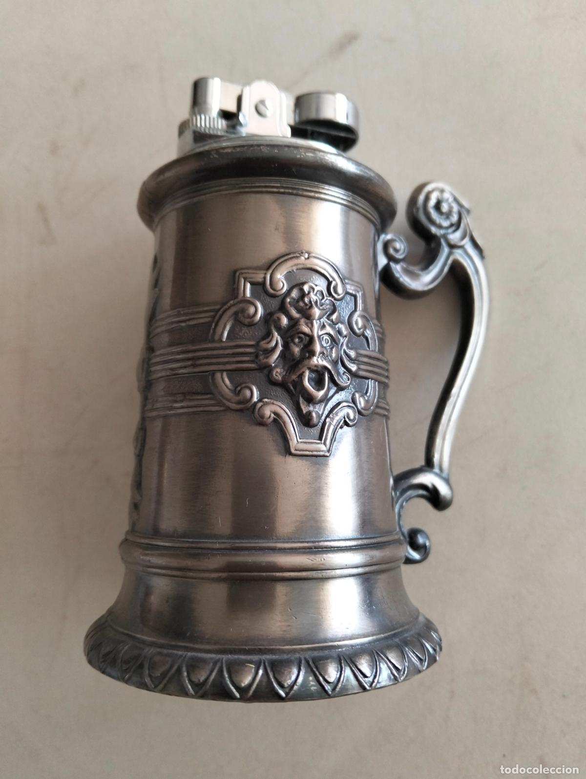 Mecheros: MECHERO METALICO DE SOBREMESA, JARRA DE CERVEZA, ALTURA 11 CM