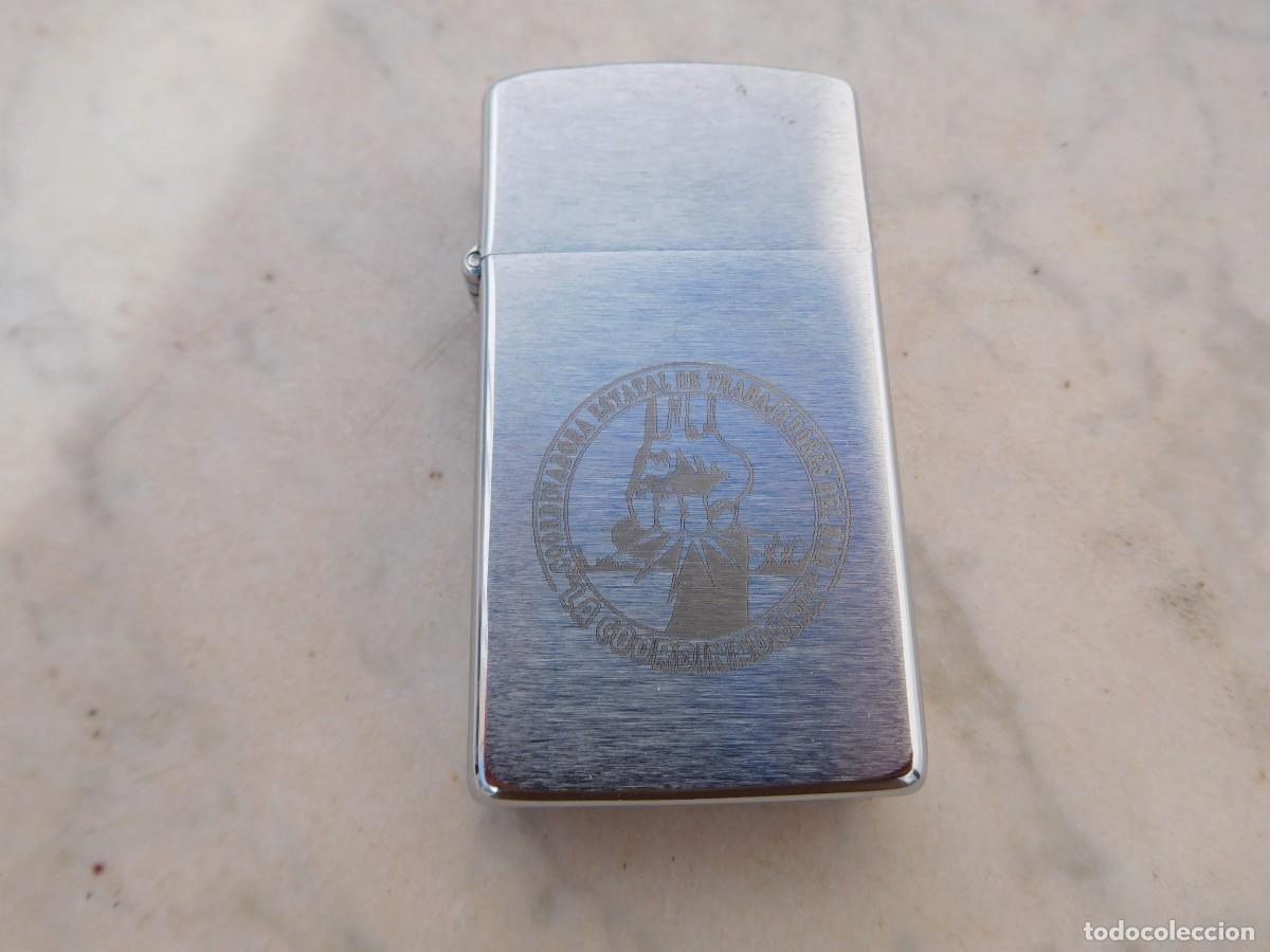 Mecheros: Encendedor Zippo Slim Cordinadora estatal de trabajadores del mar del a&ntilde;o 1996 (Funciona)
