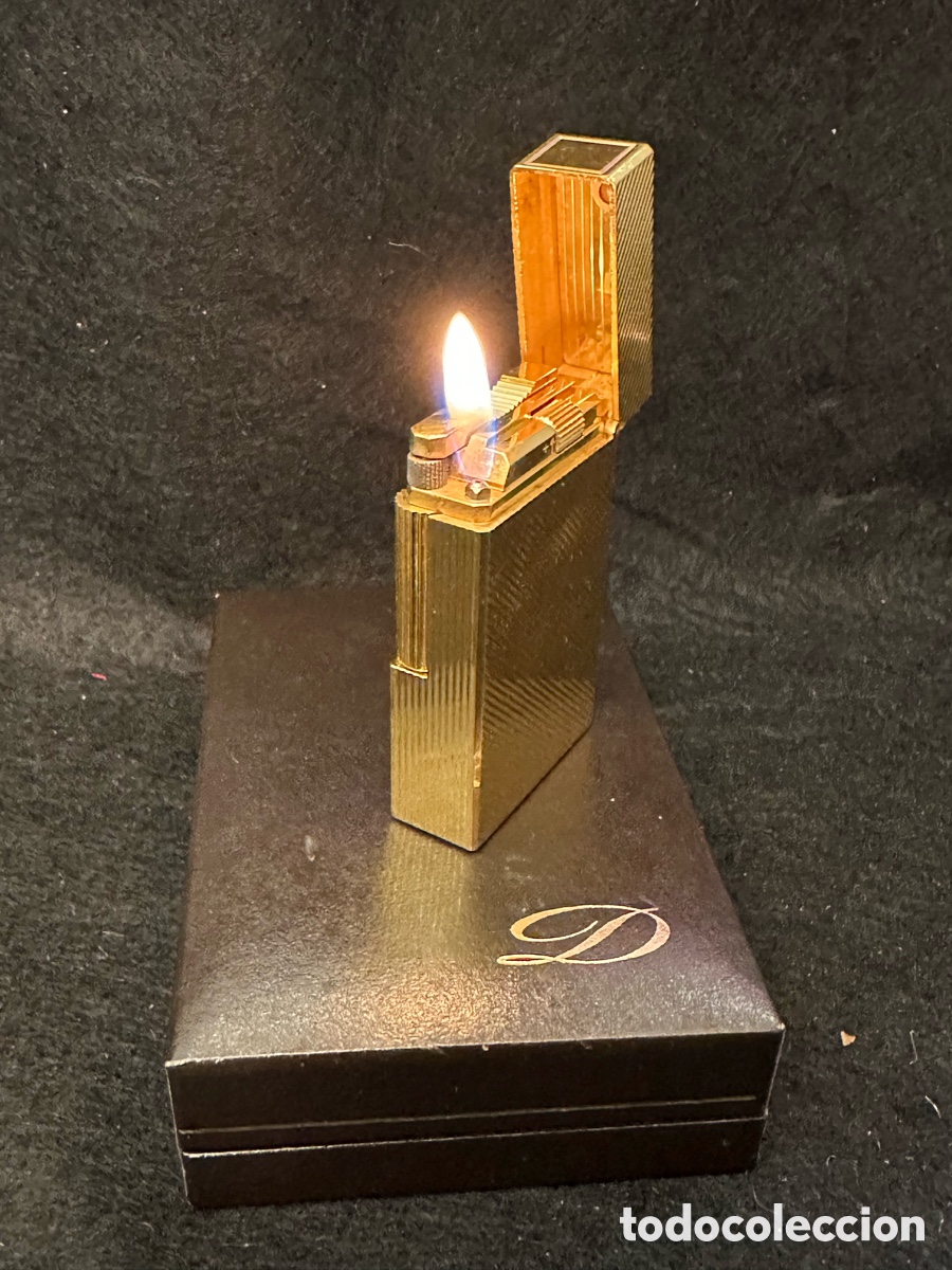 Mecheros: MECHERO/ENCENDEDOR DE GAS S.T. DUPONT LIGNE 1 LARGO PLAQUE ORO DE LOS A&Ntilde;OS 90
