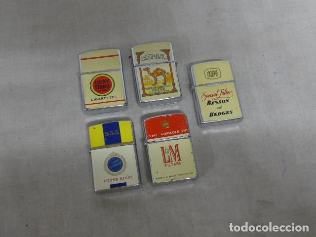 Mecheros: Lote de 5 antiguos mecheros publicidad de tabaco, todos marca PENGUIN, Japon, tipo zippo