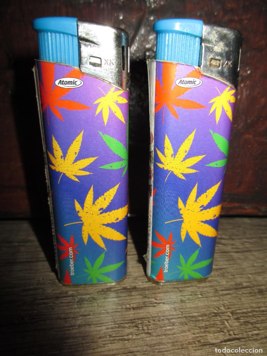 Mecheros: 838- Lote 2 Encendedores Electr&oacute;nicos Atomic F11 &ndash; Dise&ntilde;o Cannabis hoja marihuana (Muy Buen Estado)