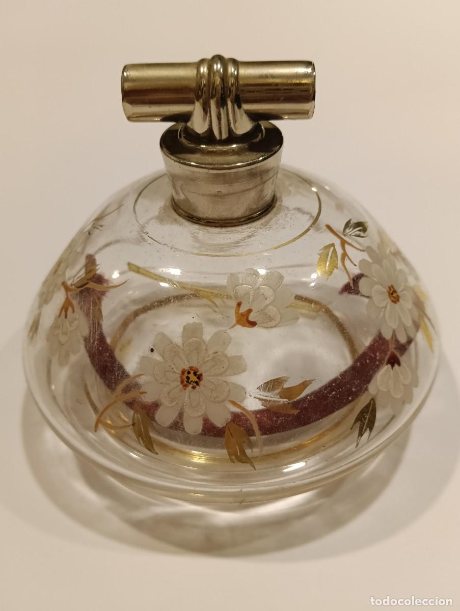 Mecheros: Antiguo Encendedor de Mesa de Vidrio Decorado - Motivos Florales y Hilo Dorado - A&ntilde;os 60/70 Vintage