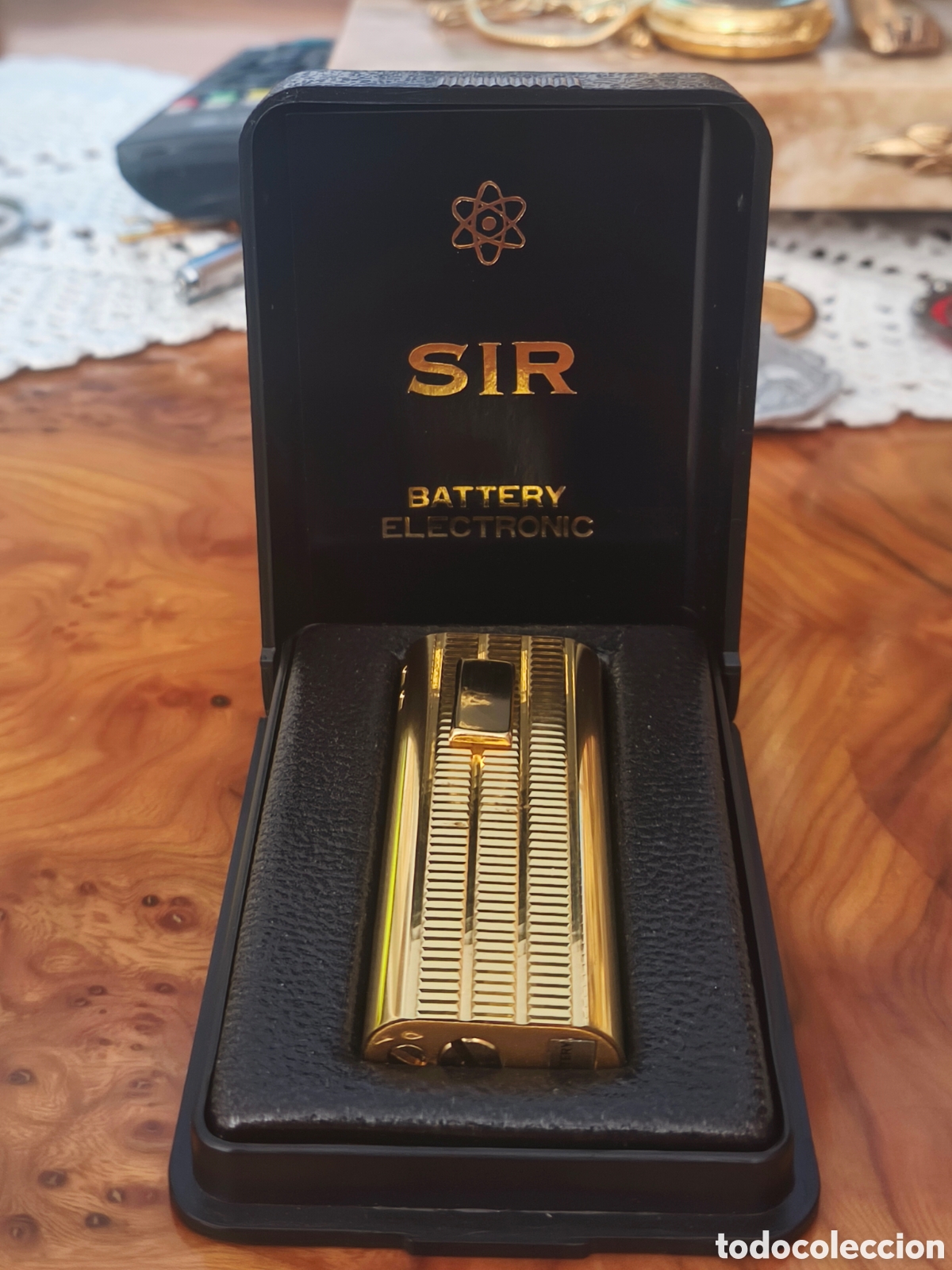 Mecheros: Encendedor Vintage SIR Battery Electronic - Chapado en Oro con Estuche Original