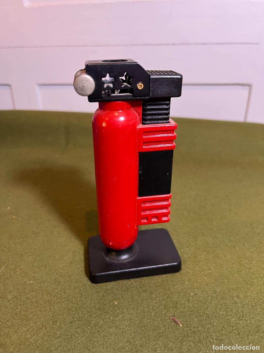 Isqueiros: Mechero soplete con forma de extintor encendedor de butano recargable llama turbo con base