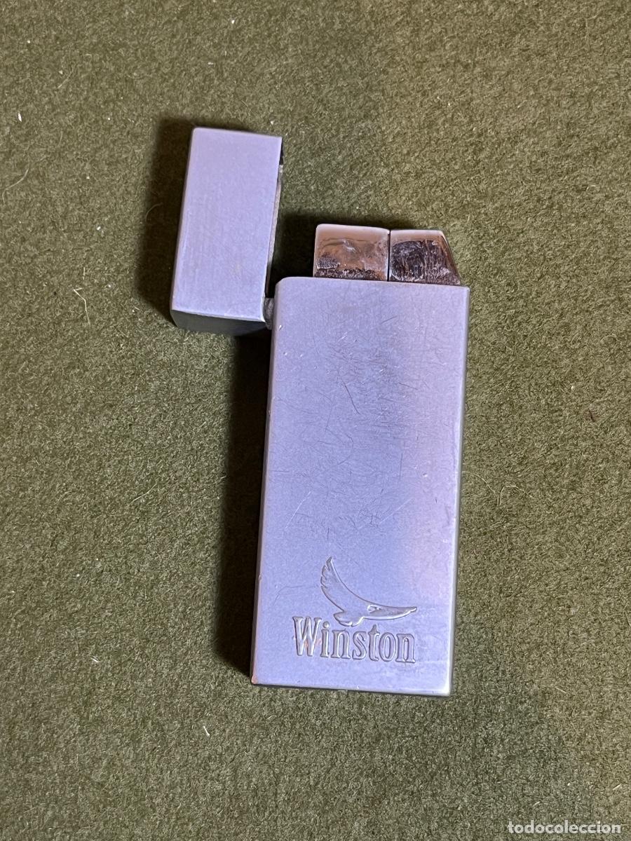 Briquets: Encendedor de gas publicitario Winston Slim vintage metal satinado &aacute;guila grabada tabaco a&ntilde;os 80 90