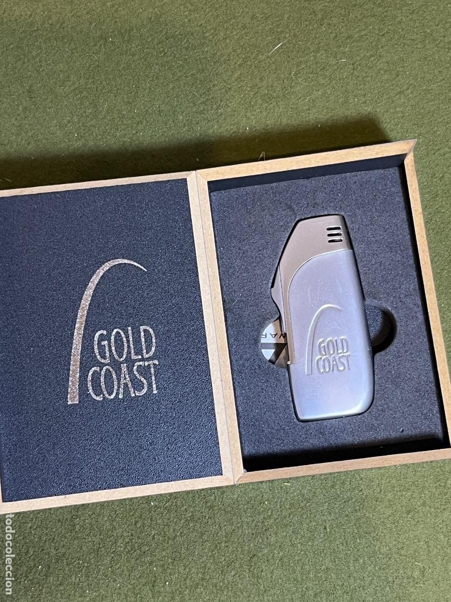 Isqueiros: Encendedor soplete Gold Coast antiviento electr&oacute;nico piezoel&eacute;ctrico con caja original vintage public