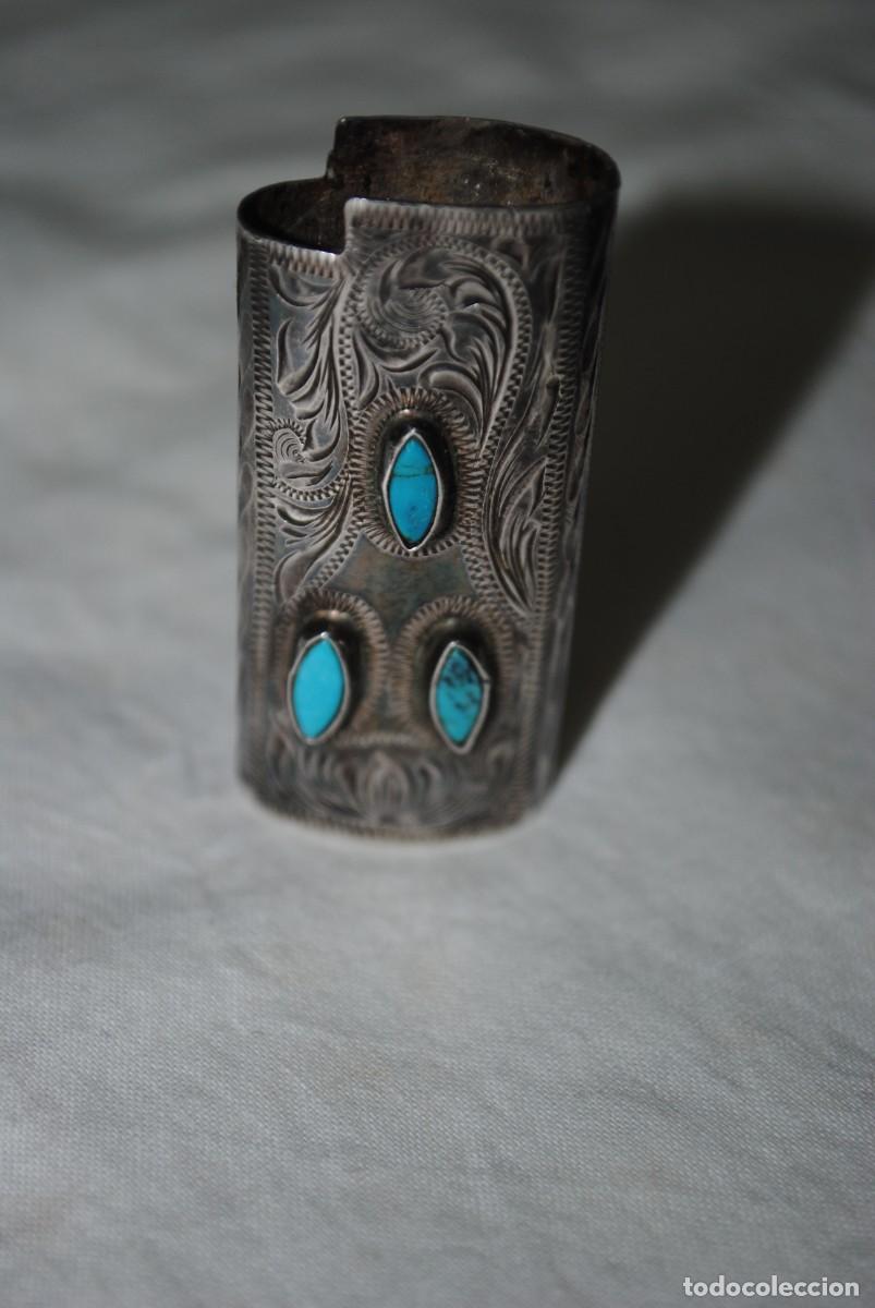 Mecheros: FUNDA DE PLATA Y TURQUESA PARA ENCENDEDOR - Foto 2