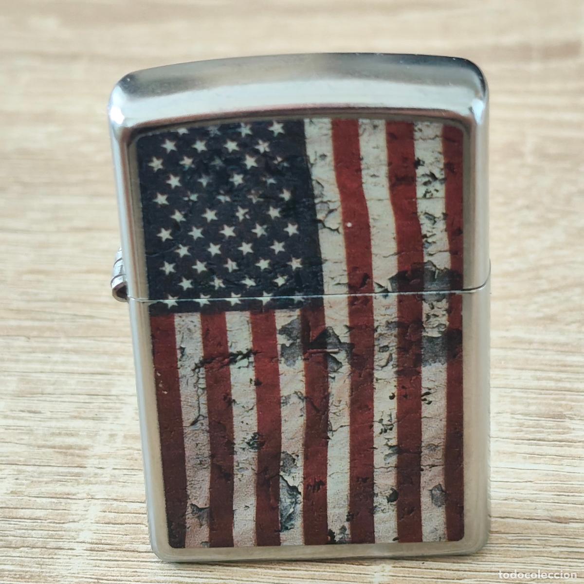 Mecheros: Encendedor mechero ZIPPO bandera americana envejecida / bandera 9-11 cromo