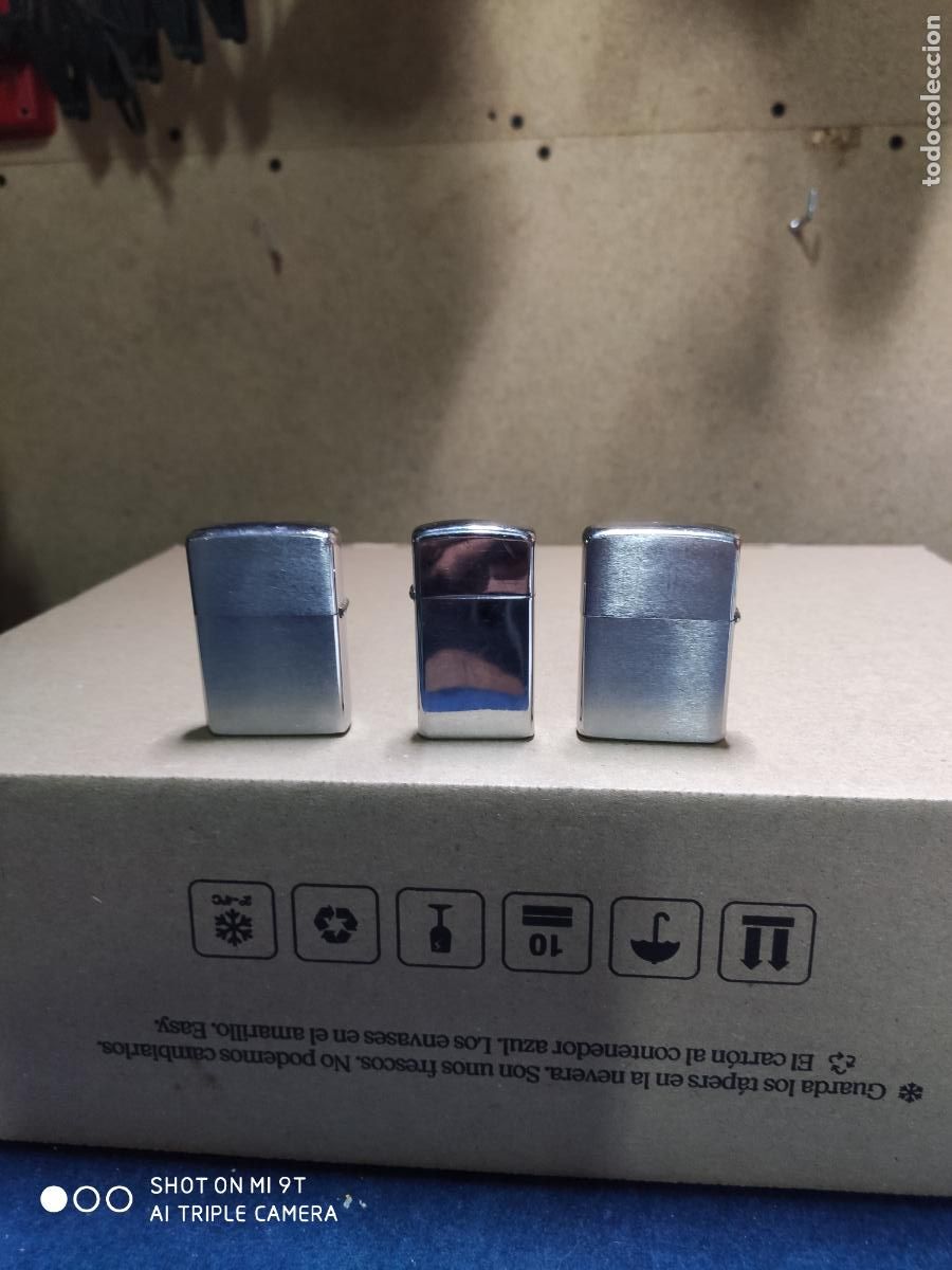 Mecheros: LOTE TRES MECHEROS ZIPPO PLATEADOS