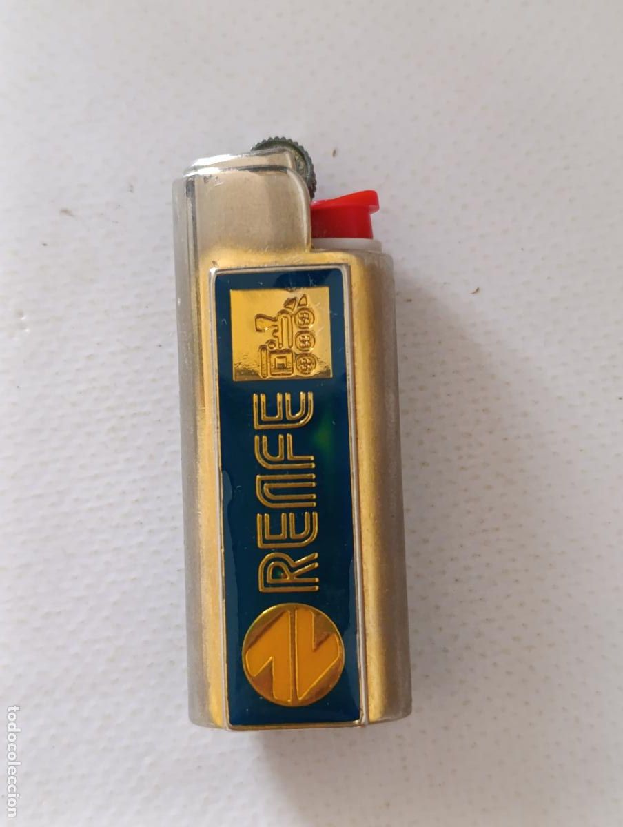 Mecheros: ANTIGUA FUNDA DE MECHERO RENFE CON ENCENDEDOR DENTRO - DE METAL - VINTAGE - PORTAMECHERO (V7D)