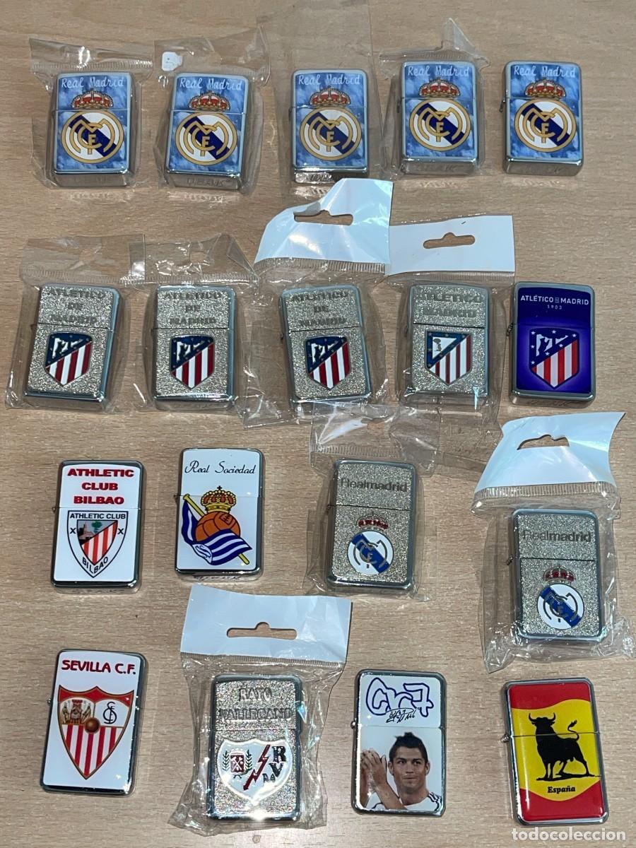 Mecheros: Lote 18 Mecheros Encendedores F&uacute;tbol Madrid Atleti Rayo Sevilla R. Sociedad Athletic CR7 tipo zippo