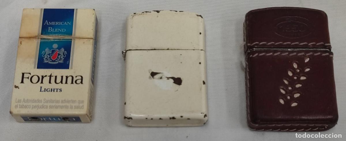 Mecheros: LOTE DE 3 ENCENDEDORES VINTAGE, FORTUNA LIGHTS, DON, TIPO ZIPPO, FUNDA DE CUERO, MECHEROS