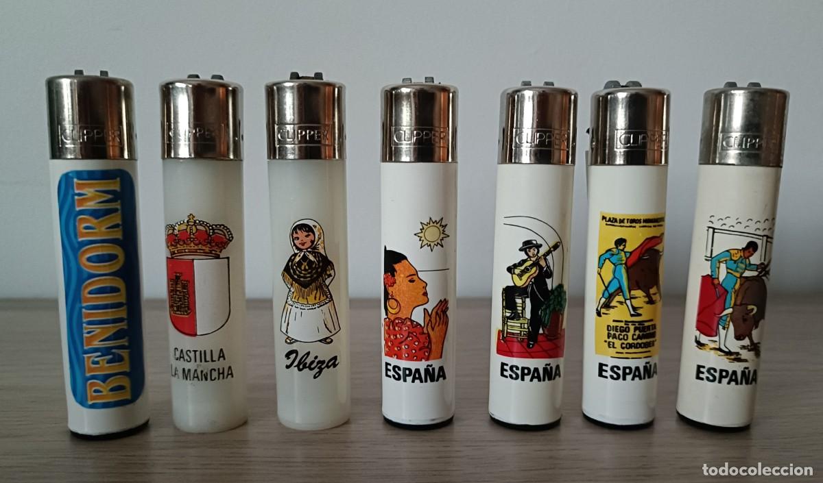 Mecheros: Lote x 7 Mecheros CLIPPER, Espa&ntilde;a, Benidorm, Ibiza, Castilla la Mancha, Rascador o Rosca Redonda