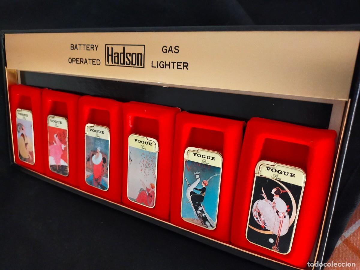 Mecheros: LOTE 6 MECHEROS / ENCENDEDORES HADSON CON EXPOSITOR Y CAJA. DISE&Ntilde;ADOS PARA VOGUE PAR&Iacute;S. A&Ntilde;OS 70