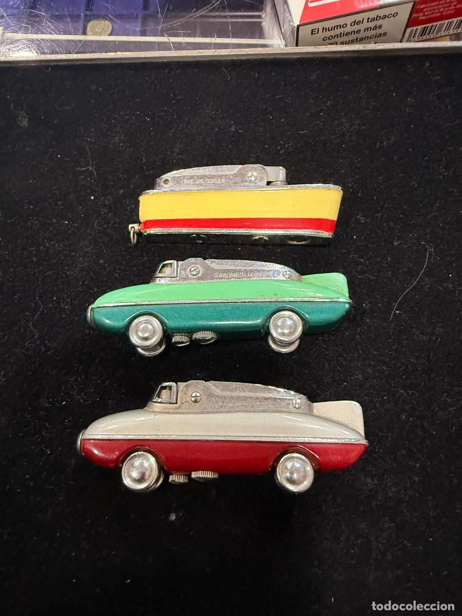Mecheros: Lote de 3 mecheros de colecci&oacute;n, forma de coches y barco