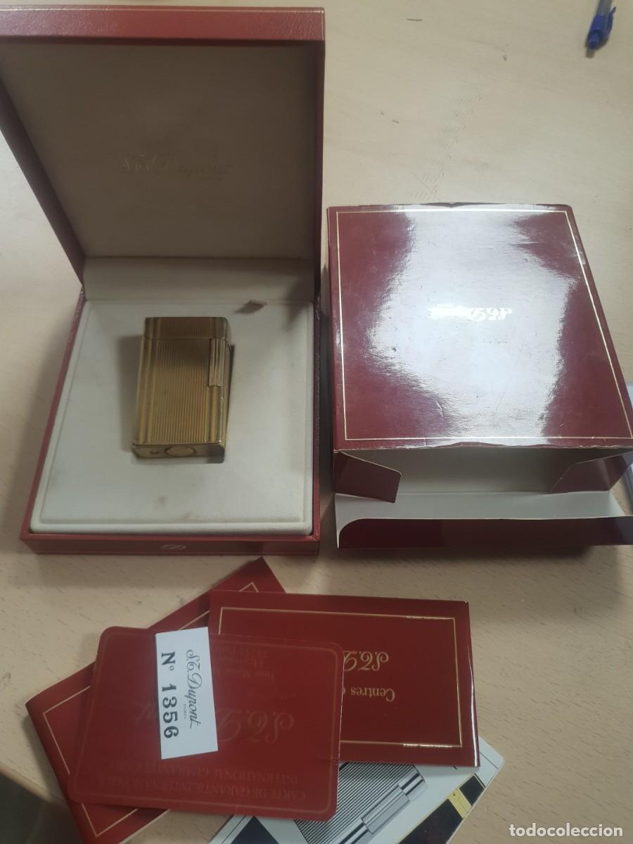 Mecheros: Mechero dupont dorado caja papeles
