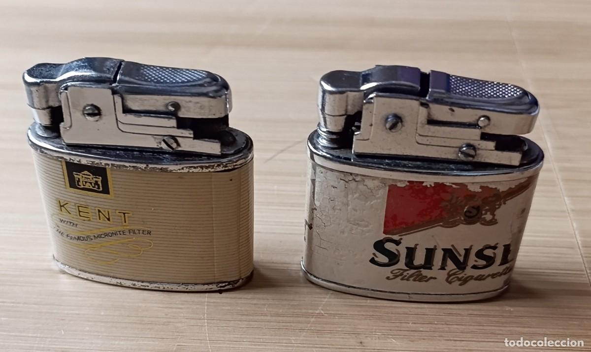 Mecheros: Lote 2 Mecheros Vintage Gasolina Publicidad KENT y SUNSET Para Colecci&oacute;n / Repuestos