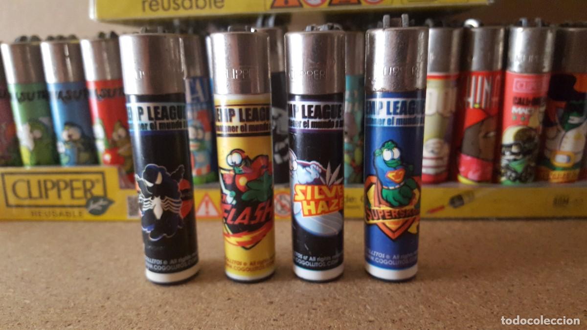 Mecheros: Lote/set 4 Mecheros/encendedores Clipper, Colecci&oacute;n Los Cogollitos, Hemp League, h&eacute;roes y villanos.