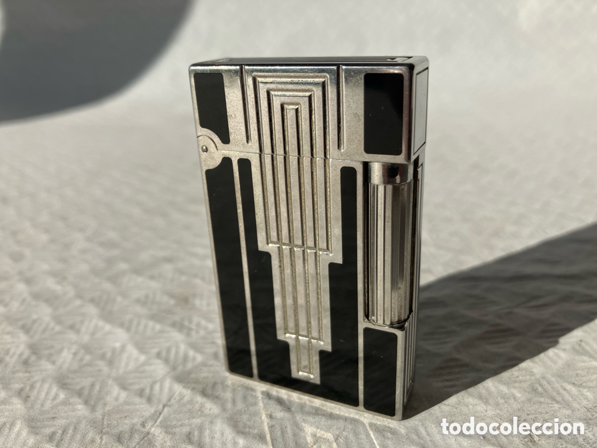 Mecheros: Antiguo y raro mechero / encendedor DUPONT plata / laca china estilo art deco