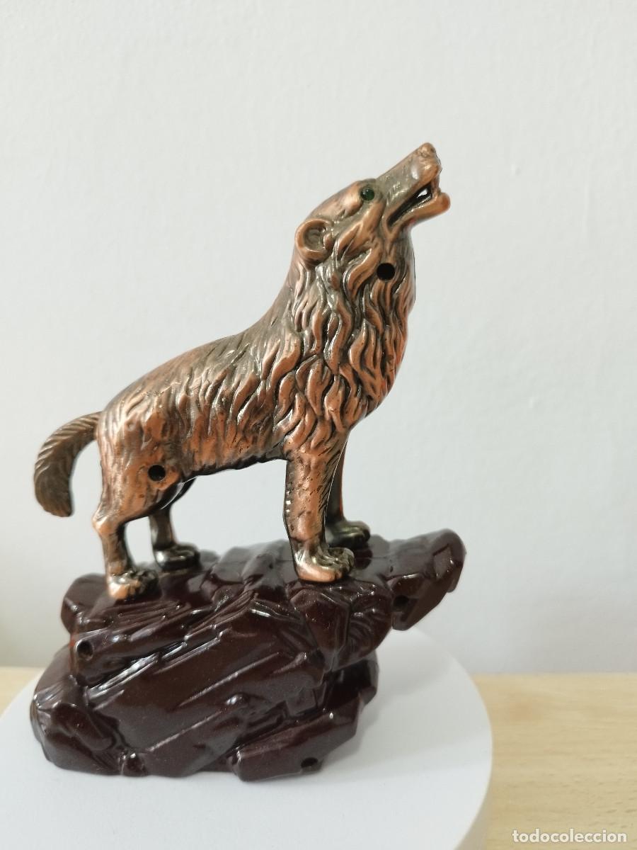 Mecheros: Mechero de sobremesa vintage lobo aullando 16 cm funciona