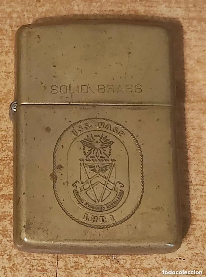 Briquets: Vintage Solid Brass Zippo U.S.S. Wasp Navy Ship Lighter original