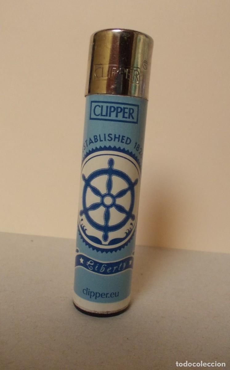 Briquets: Mechero Encendedor Clipper Recargable Serie Maritim 1 4 Timon Barco Liberty Azul Gas Rueda Piedra