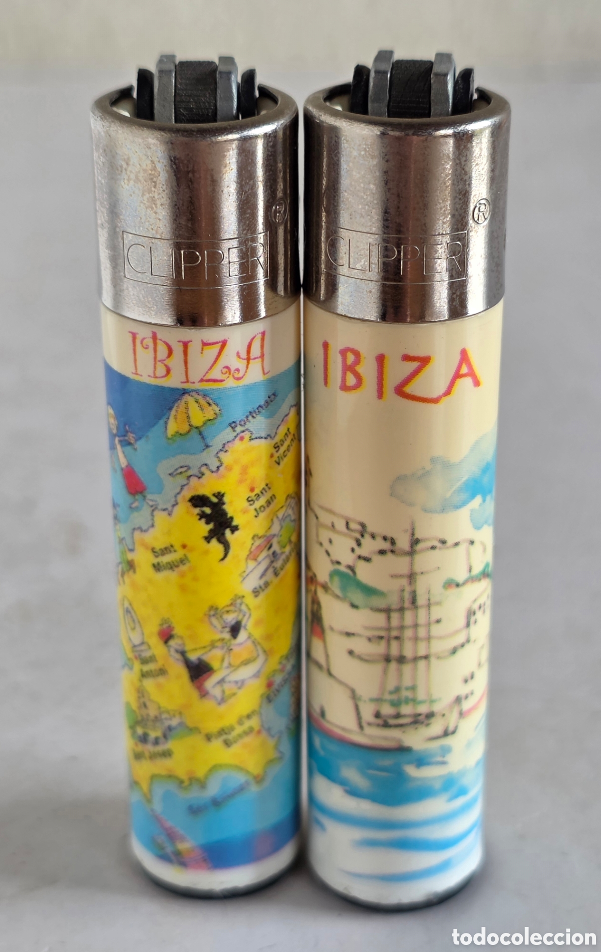Mecheros: 2 Encendedores Clipper publicidad Isla de Ibiza - Flamagas SA - Baleares