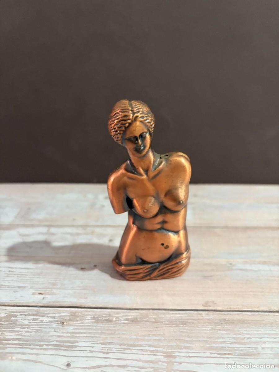 Lighters: MECHERO ANTIGUO CON FIGURA DE BUSTO FEMENINO EN METAL BRONCEADO Y BASE DECORATIVA