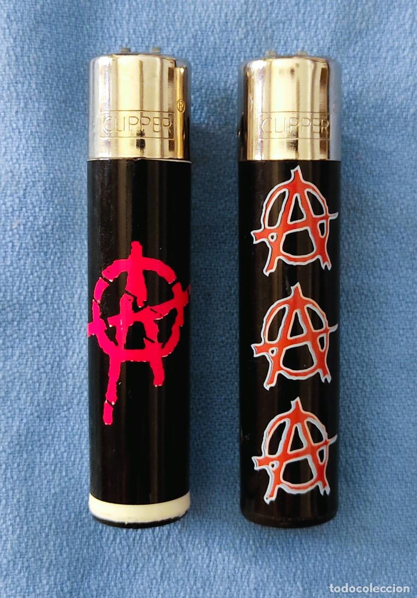 Mecheros: 2 MECHEROS ORIGINALES CLIPPER ANTIGUOS MOTIVO ANARQUISTA ANARQUIA
