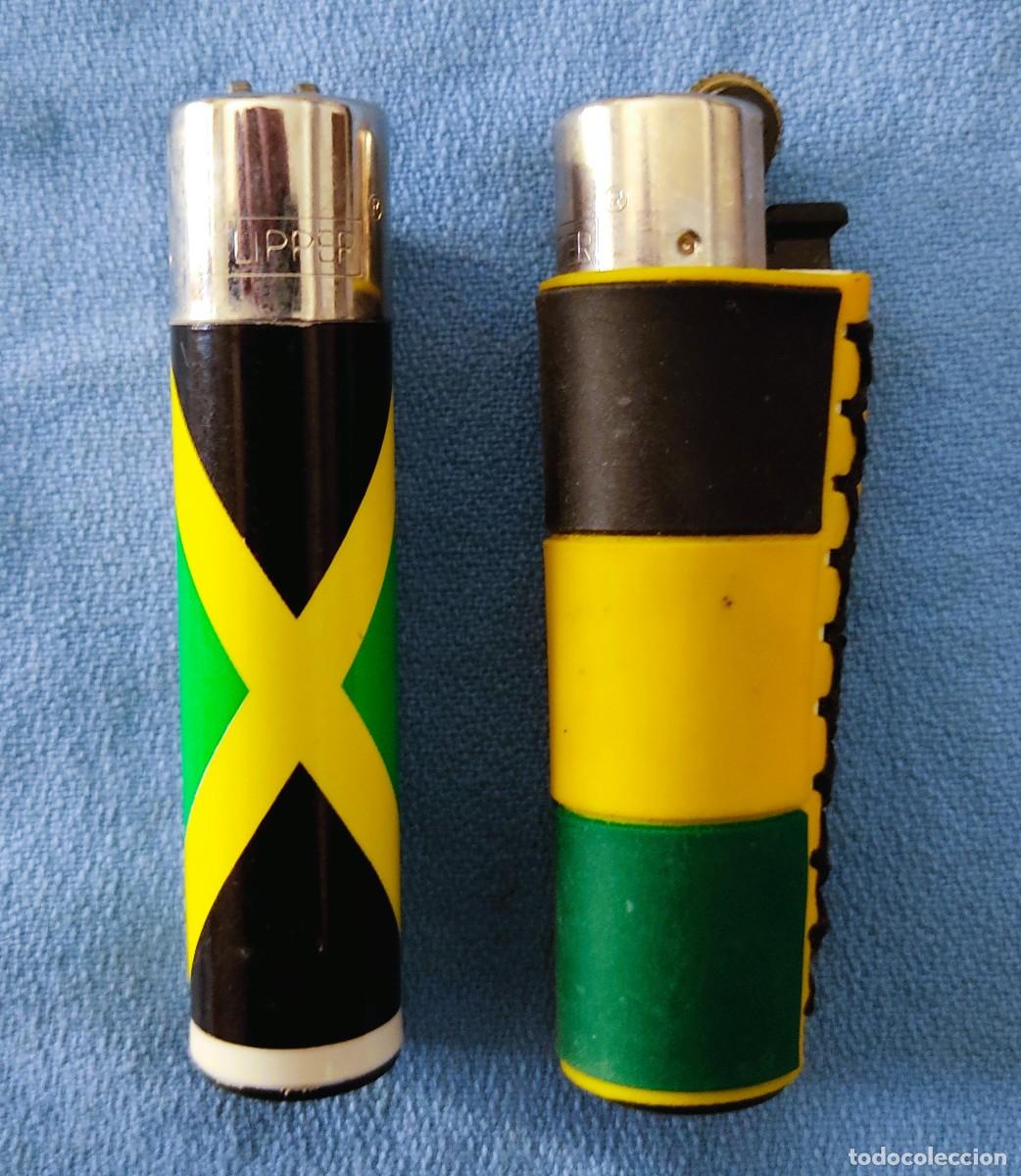 Mecheros: 2 MECHEROS ORIGINALES CLIPPER ANTIGUOS BANDERA DE JAMAICA UNO FORRADO